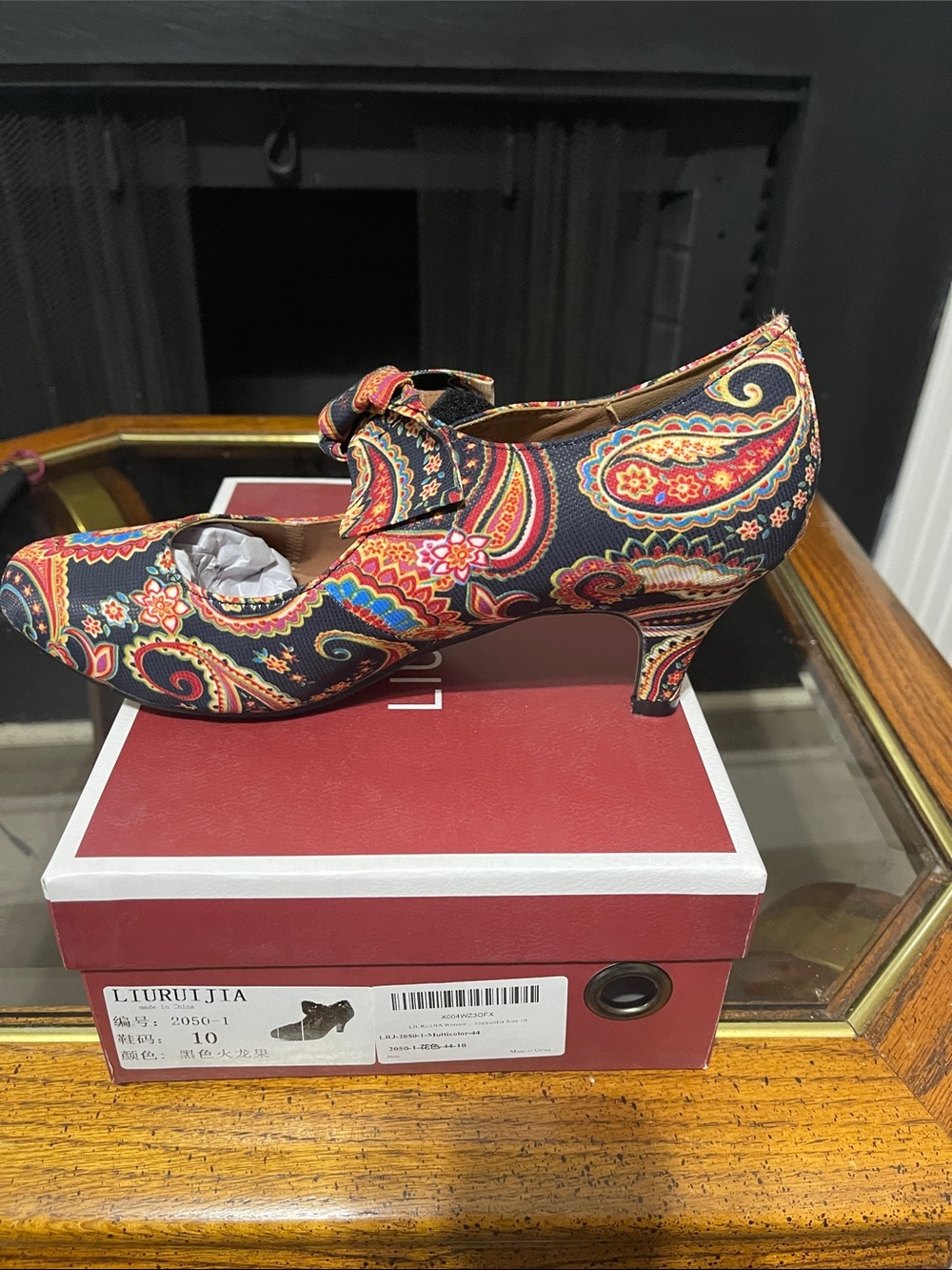 Paisley Mary Jane Heels in Multicolor Paisley Print